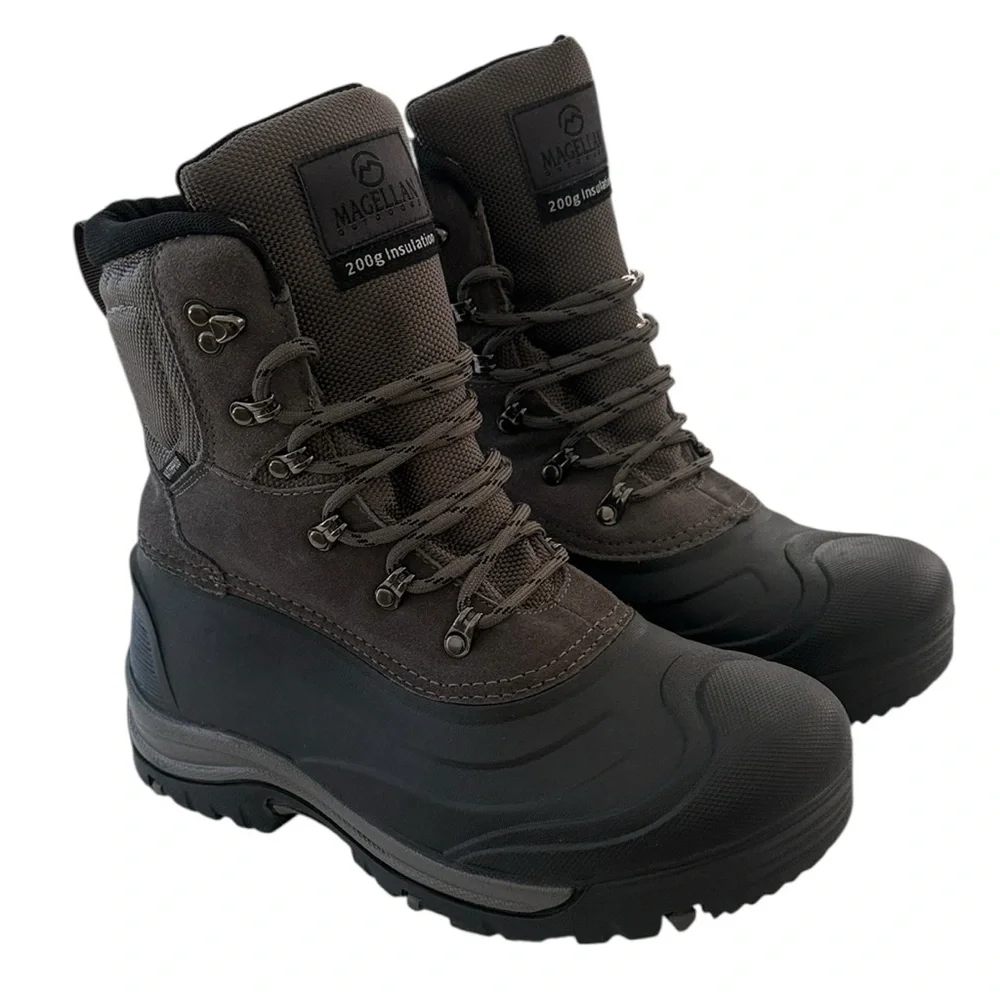Magellan Outdoors Mens Brown Suede Black Rubber Snow Rain Boots Men 8D